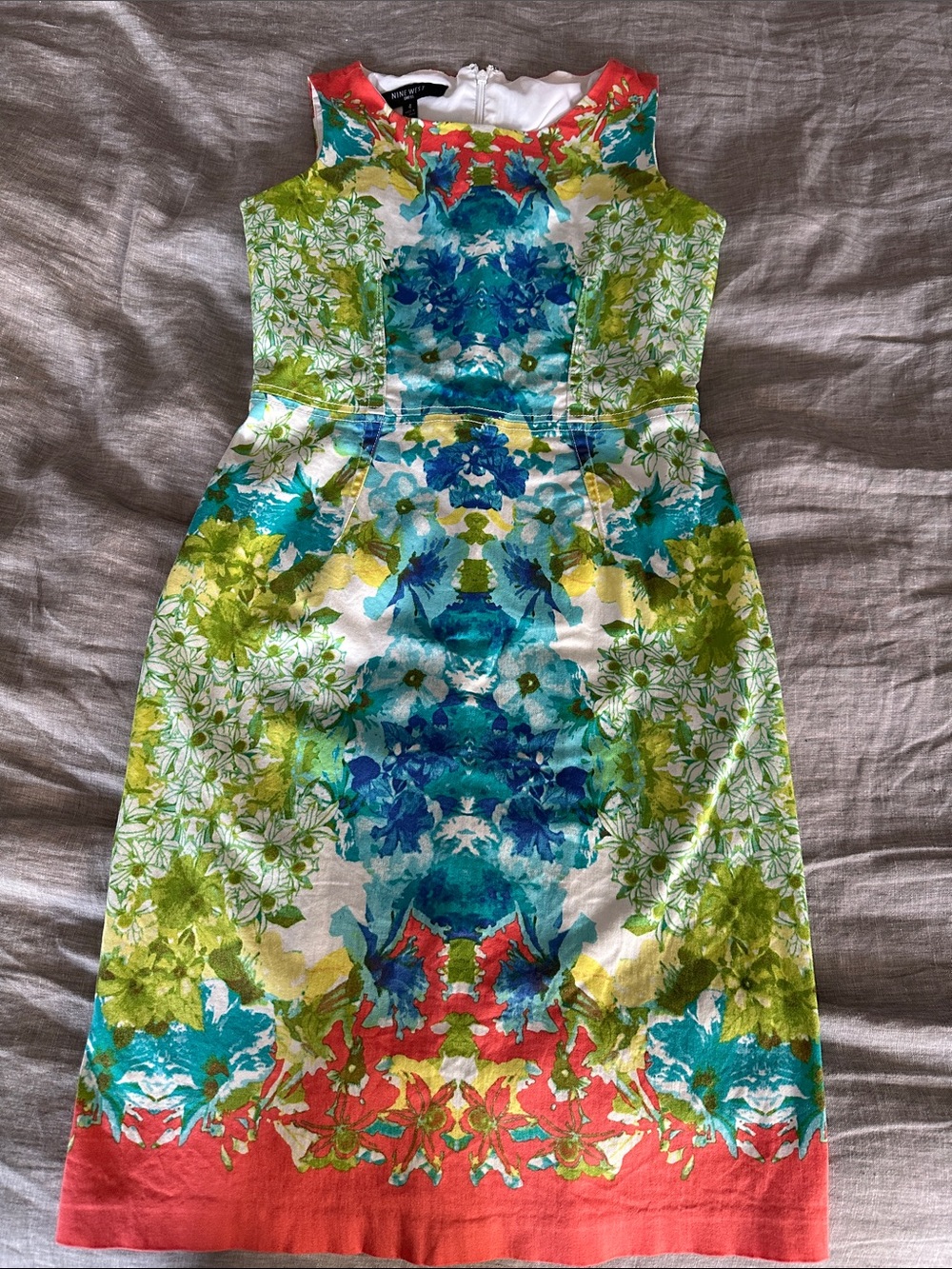 Nine West Multicolor Floral Sheath Dress in Blue, Green & Coral